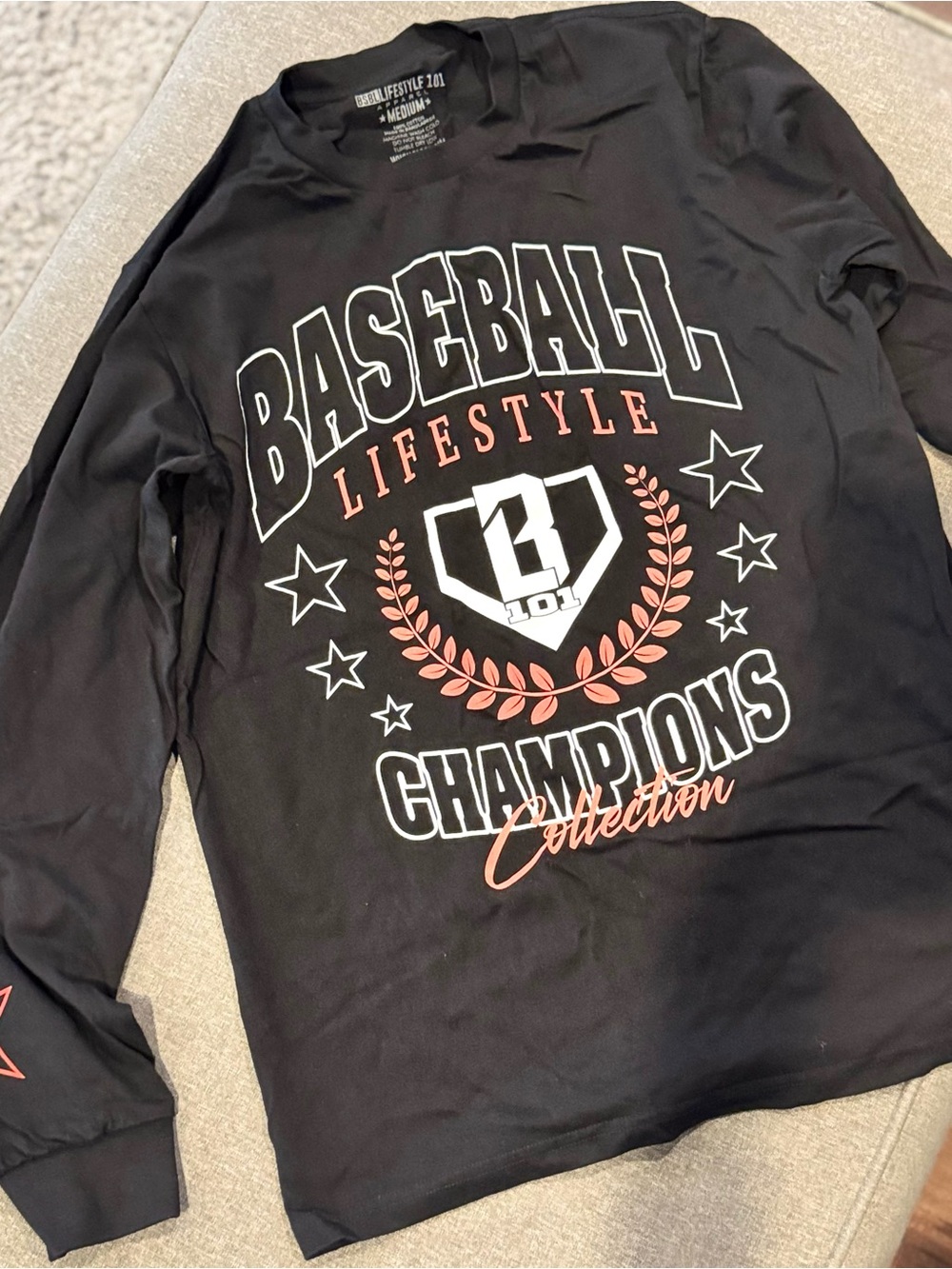 Baseball Lifestyle Black 'Champions' Long Sleeve Tee